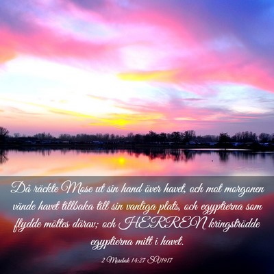 Picture 03 - 2 Mosebok 14:27 SV1917 - Då räckte Mose ut sin hand över havet, och mot - Bible Verse Picture
