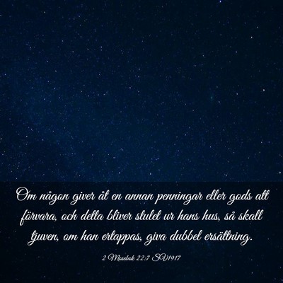 Picture 03 - 2 Mosebok 22:7 SV1917 - Om någon giver åt en annan penningar eller gods - Bible Verse Picture
