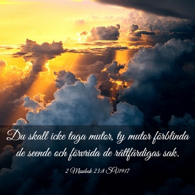 Picture 03 - 2 Mosebok 23:8 SV1917 - Du skall icke taga mutor, ty mutor förblinda de - Bible Verse Picture