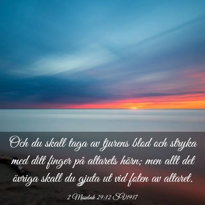 Picture 03 - 2 Mosebok 29:12 SV1917 - Och du skall taga av tjurens blod och stryka med - Bible Verse Picture