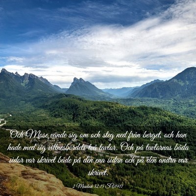 Picture 03 - 2 Mosebok 32:15 SV1917 - Och Mose vände sig om och steg ned från berget, - Bible Verse Picture