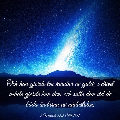 Picture 03 - 2 Mosebok 37:7 SV1917 - Och han gjorde två keruber av guld; i drivet - Bible Verse Picture