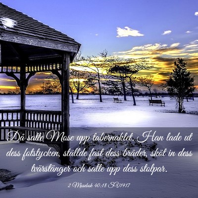 Picture 03 - 2 Mosebok 40:18 SV1917 - Då satte Mose upp tabernaklet. Han lade ut dess - Bible Verse Picture