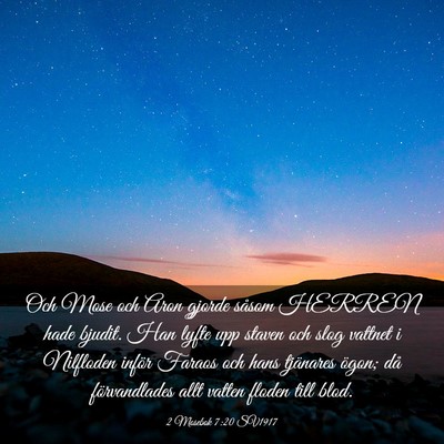 Picture 03 - 2 Mosebok 7:20 SV1917 - Och Mose och Aron gjorde såsom HERREN hade - Bible Verse Picture