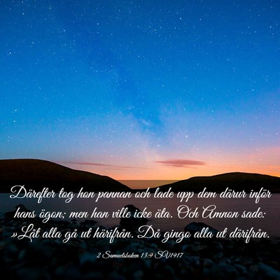 Picture 03 - 2 Samuelsboken 13:9 SV1917 - Därefter tog hon pannan och lade upp dem därur - Bible Verse Picture