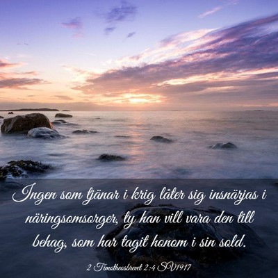 Picture 03 - 2 Timotheosbrevet 2:4 SV1917 - Ingen som tjänar i krig låter sig insnärjas i - Bible Verse Picture
