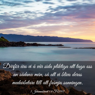 Picture 03 - 3 Johannesbrevet 1:8 SV1917 - Därför äro vi å vår sida pliktiga att taga - Bible Verse Picture