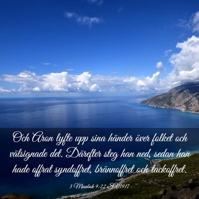 Picture 03 - 3 Mosebok 9:22 SV1917 - Och Aron lyfte upp sina händer över folket och - Bible Verse Picture