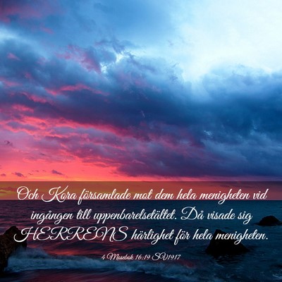 Picture 03 - 4 Mosebok 16:19 SV1917 - Och Kora församlade mot dem hela menigheten vid - Bible Verse Picture
