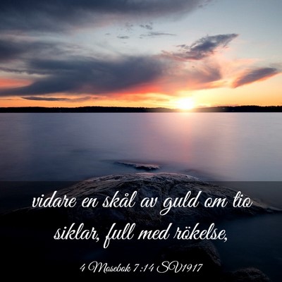 Picture 03 - 4 Mosebok 7:14 SV1917 - vidare en skål av guld om tio siklar, full med - Bible Verse Picture