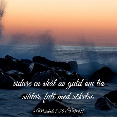 Picture 03 - 4 Mosebok 7:50 SV1917 - vidare en skål av guld om tio siklar, full med - Bible Verse Picture