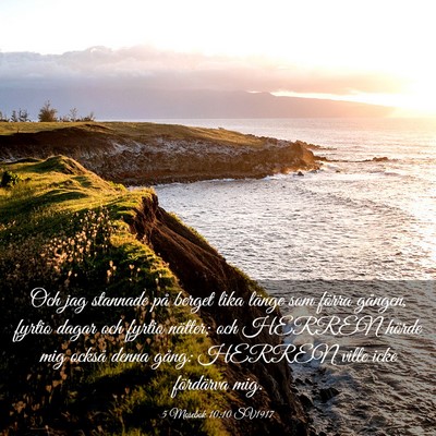 Picture 03 - 5 Mosebok 10:10 SV1917 - Och jag stannade på berget lika länge som - Bible Verse Picture