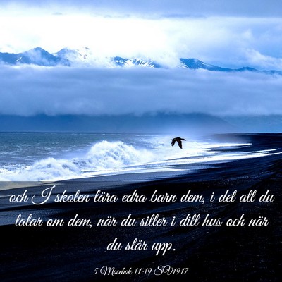 Picture 03 - 5 Mosebok 11:19 SV1917 - och I skolen lära edra barn dem, i det att du - Bible Verse Picture