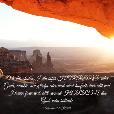 Picture 03 - 5 Mosebok 12:7 SV1917 - Och där skolen I äta inför HERRENS, eder Guds, - Bible Verse Picture