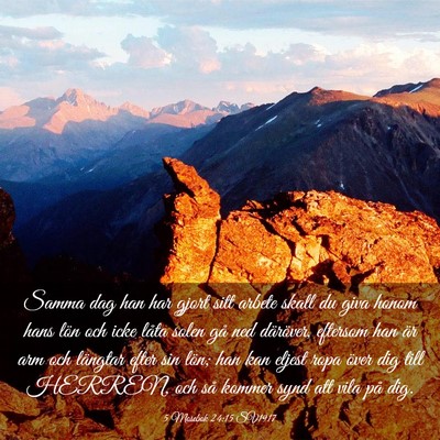 Picture 03 - 5 Mosebok 24:15 SV1917 - Samma dag han har gjort sitt arbete skall du giva - Bible Verse Picture