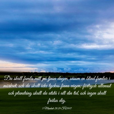 Picture 03 - 5 Mosebok 28:29 SV1917 - Du skall famla mitt på ljusa dagen, såsom en - Bible Verse Picture
