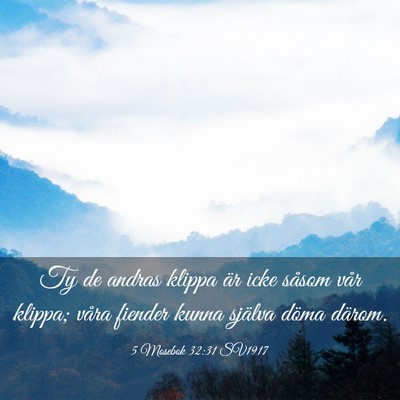 Picture 03 - 5 Mosebok 32:31 SV1917 - Ty de andras klippa är icke såsom vår klippa; - Bible Verse Picture