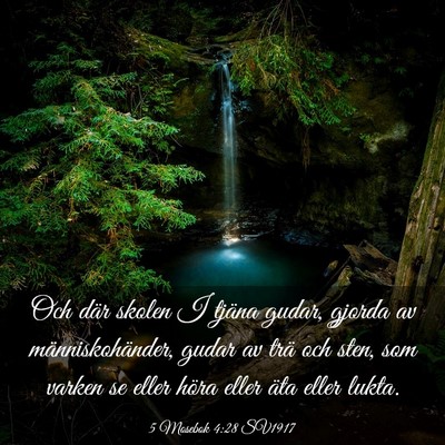 Picture 03 - 5 Mosebok 4:28 SV1917 - Och där skolen I tjäna gudar, gjorda av - Bible Verse Picture
