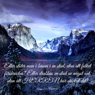 Picture 03 - Amos 3:6 SV1917 - Eller stöter man i basun i en stad, utan att - Bible Verse Picture
