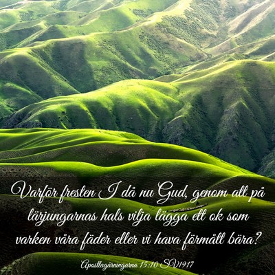 Picture 03 - Apostlagärningarna 15:10 SV1917 - Varför fresten I då nu Gud, genom att på - Bible Verse Picture