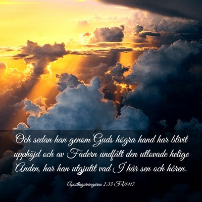 Picture 03 - Apostlagärningarna 2:33 SV1917 - Och sedan han genom Guds högra hand har blivit - Bible Verse Picture