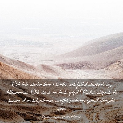 Picture 03 - Apostlagärningarna 21:30 SV1917 - Och hela staden kom i rörelse, och folket - Bible Verse Picture