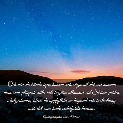 Picture 03 - Apostlagärningarna 3:10 SV1917 - Och när de kände igen honom och sågo att det - Bible Verse Picture