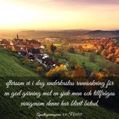 Picture 03 - Apostlagärningarna 4:9 SV1917 - eftersom vi i dag underkastas rannsakning för en - Bible Verse Picture