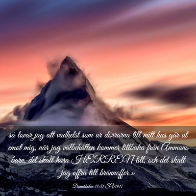 Picture 03 - Domarboken 11:31 SV1917 - så lovar jag att vadhelst som ur dörrarna till - Bible Verse Picture
