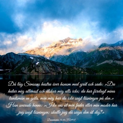 Picture 03 - Domarboken 14:16 SV1917 - Då låg Simsons hustru över honom med gråt och - Bible Verse Picture