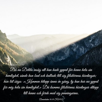 Picture 03 - Domarboken 16:18 SV1917 - Då nu Delila insåg att han hade yppat för - Bible Verse Picture