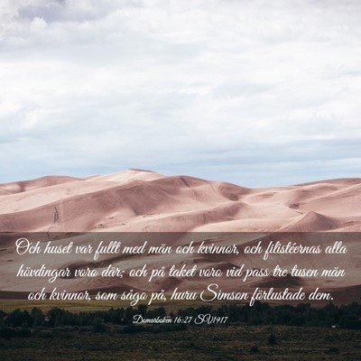 Picture 03 - Domarboken 16:27 SV1917 - Och huset var fullt med män och kvinnor, och - Bible Verse Picture