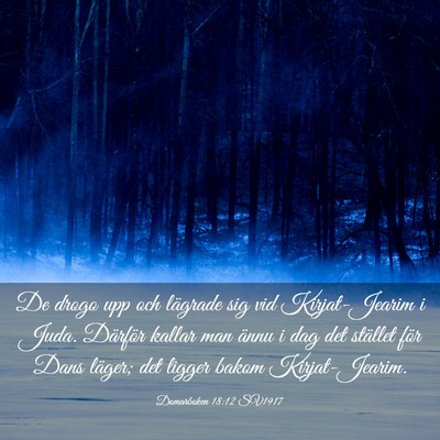 Picture 03 - Domarboken 18:12 SV1917 - De drogo upp och lägrade sig vid Kirjat-Jearim i - Bible Verse Picture