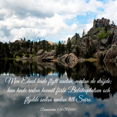 Picture 03 - Domarboken 3:26 SV1917 - Men Ehud hade flytt undan, medan de dröjde; han - Bible Verse Picture