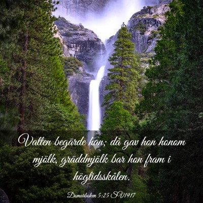 Picture 03 - Domarboken 5:25 SV1917 - Vatten begärde han; då gav hon honom mjölk, - Bible Verse Picture
