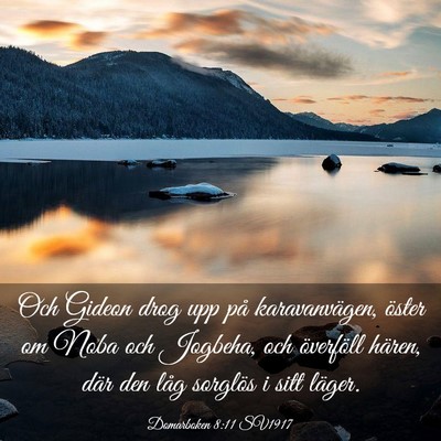 Picture 03 - Domarboken 8:11 SV1917 - Och Gideon drog upp på karavanvägen, öster om - Bible Verse Picture