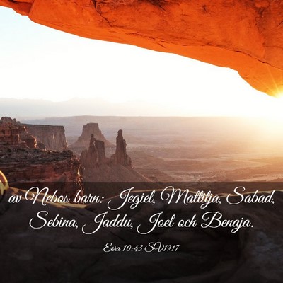 Picture 03 - Esra 10:43 SV1917 - av Nebos barn: Jegiel, Mattitja, Sabad, Sebina, - Bible Verse Picture