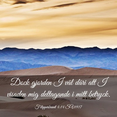 Picture 03 - Filipperbrevet 4:14 SV1917 - Dock gjorden I väl däri att I visaden mig - Bible Verse Picture