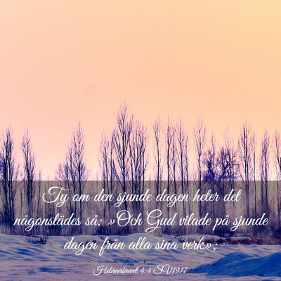 Picture 03 - Hebreerbrevet 4:4 SV1917 - Ty om den sjunde dagen heter det någonstädes - Bible Verse Picture