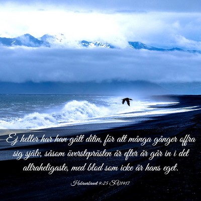 Picture 03 - Hebreerbrevet 9:25 SV1917 - Ej heller har han gått ditin, för att många - Bible Verse Picture