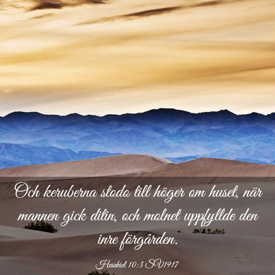 Picture 03 - Hesekiel 10:3 SV1917 - Och keruberna stodo till höger om huset, när - Bible Verse Picture