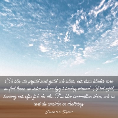 Picture 03 - Hesekiel 16:13 SV1917 - Så blev du prydd med guld och silver, och dina - Bible Verse Picture