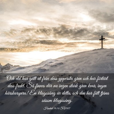 Picture 03 - Hesekiel 19:14 SV1917 - Och eld har gått ut från dess yppersta gren och - Bible Verse Picture