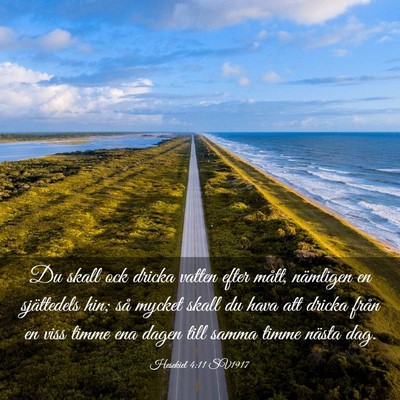 Picture 03 - Hesekiel 4:11 SV1917 - Du skall ock dricka vatten efter mått, nämligen - Bible Verse Picture