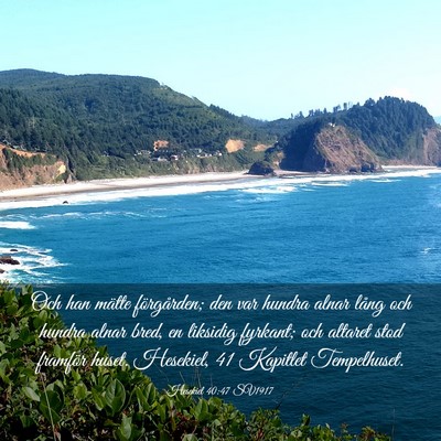 Picture 03 - Hesekiel 40:47 SV1917 - Och han mätte förgården; den var hundra alnar - Bible Verse Picture
