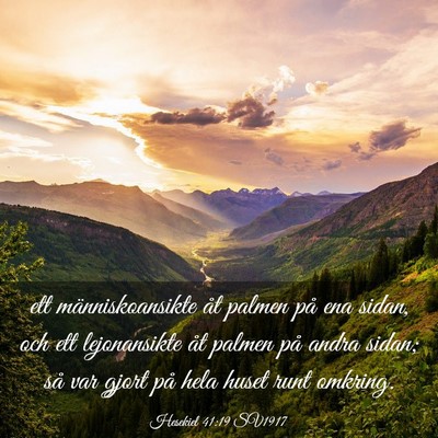 Picture 03 - Hesekiel 41:19 SV1917 - ett människoansikte åt palmen på ena sidan, - Bible Verse Picture