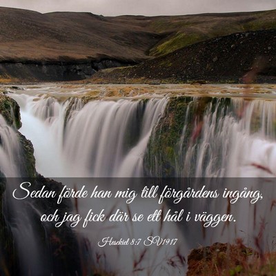 Picture 03 - Hesekiel 8:7 SV1917 - Sedan förde han mig till förgårdens ingång, - Bible Verse Picture