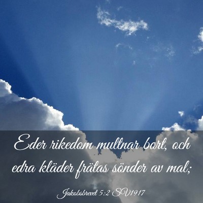 Picture 03 - Jakobsbrevet 5:2 SV1917 - Eder rikedom multnar bort, och edra kläder - Bible Verse Picture