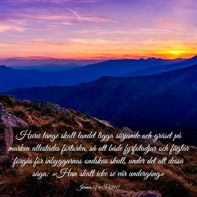 Picture 03 - Jeremia 12:4 SV1917 - Huru länge skall landet ligga sörjande och - Bible Verse Picture