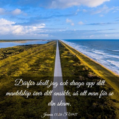 Picture 03 - Jeremia 13:26 SV1917 - Därför skall jag ock draga upp ditt mantelsläp - Bible Verse Picture